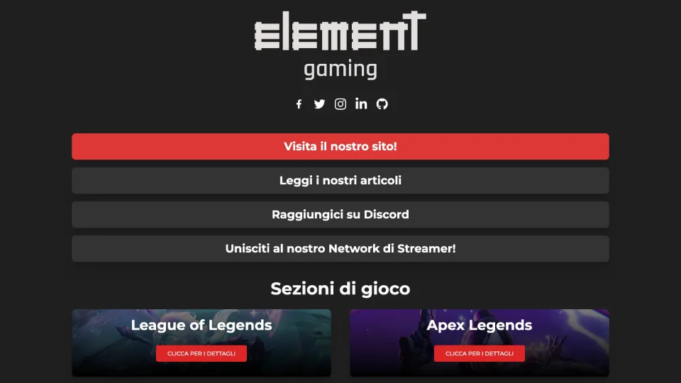Schermata di Element Gaming Links